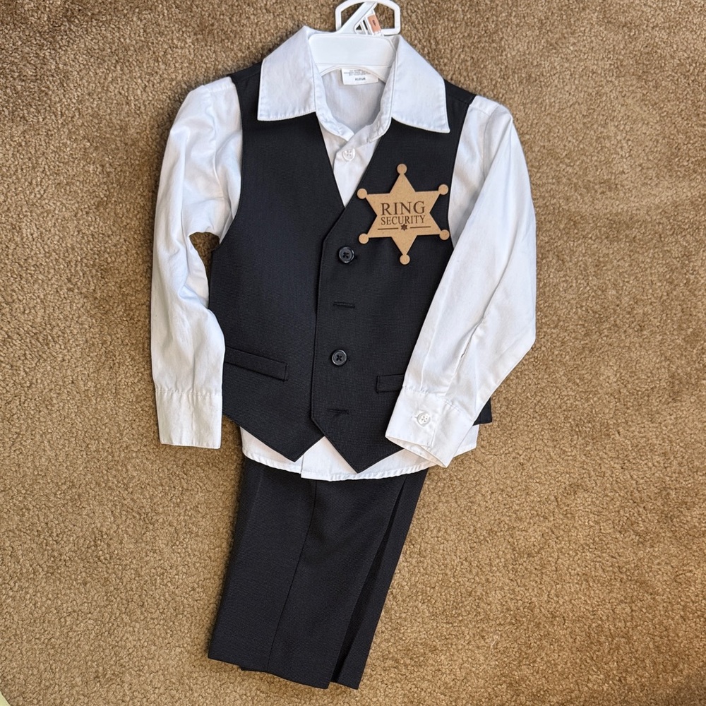 Kids Ring Security Wedding Outfit - Charcoal Gray and White